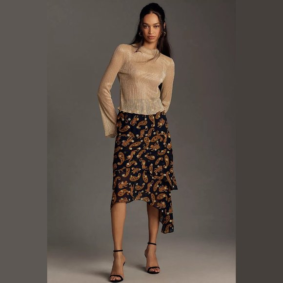 NEW Farm Rio Size XL Asymmetrical Tiered Leopard Print Midi Skirt - Blue Motif - Picture 1 of 4